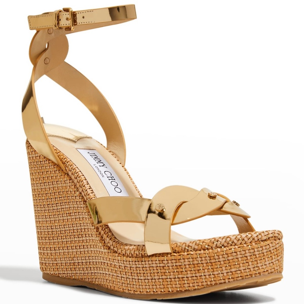 Jimmy Choo Drya woven gold wedge